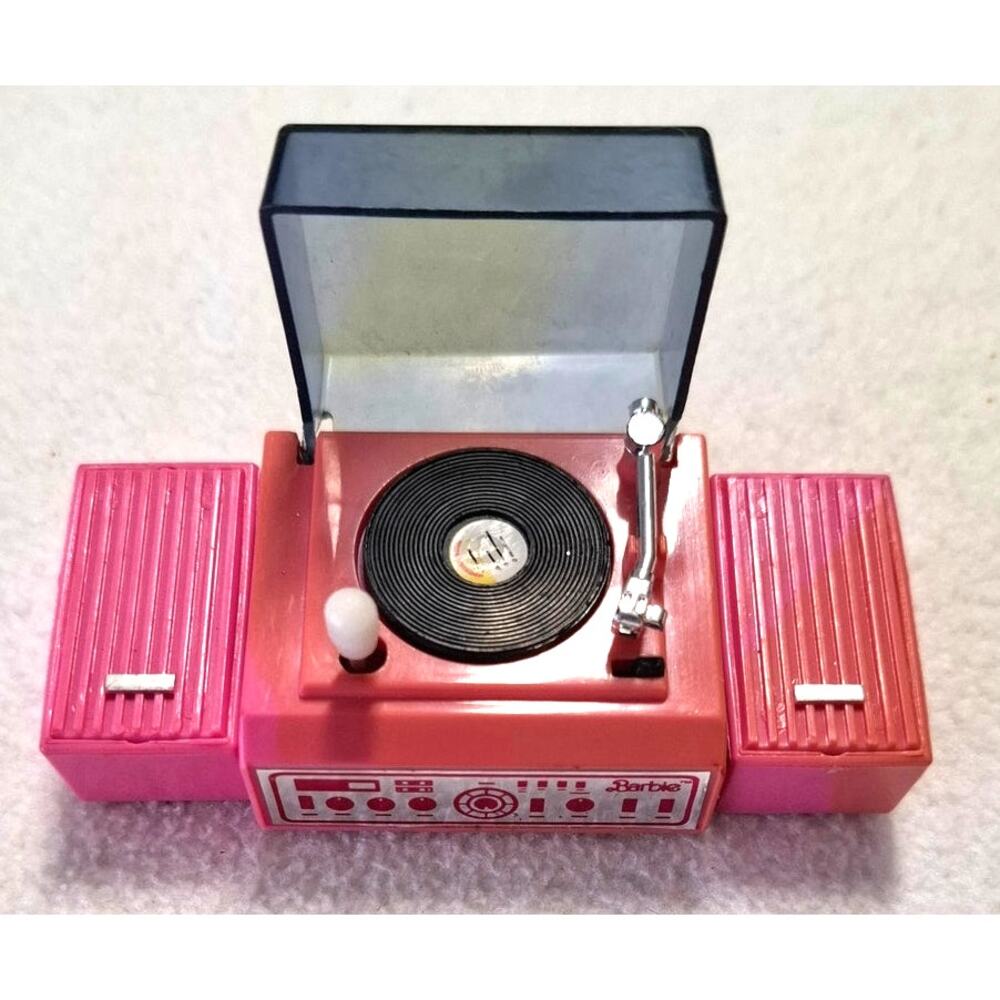 Vtg 80s Mattel Barbie Action Accents Wind Up Miniature Record Player Speaker Toy